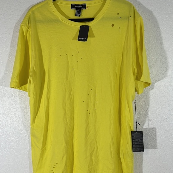 FOREVER 21 MEN Yellow Distressed Cotton Blend T Shirt Size Large New - Picture 2 of 6